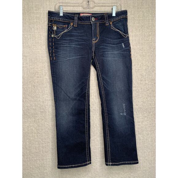 MEK Denim Jeans Capri Pants Womens‎ 32 x 23 Dark Wash New Mazatlan Embroidered - Picture 2 of 11